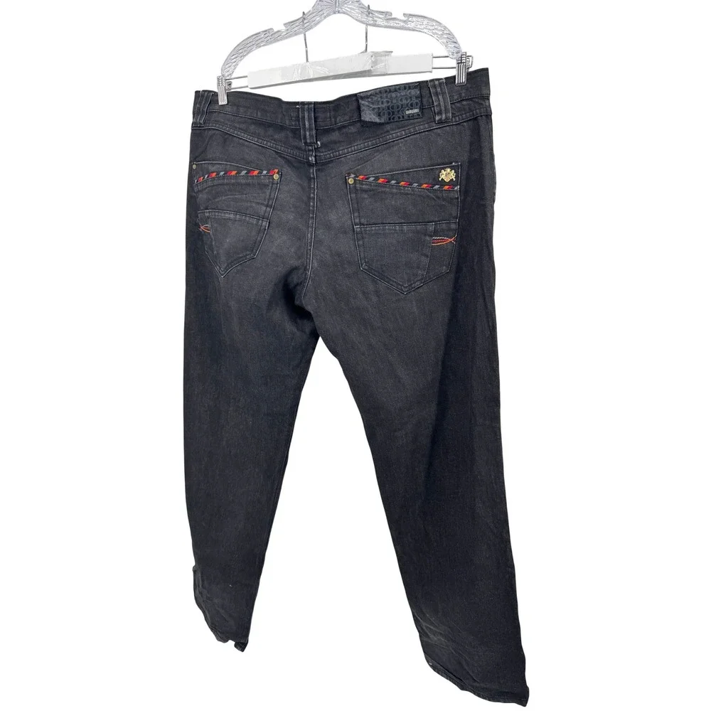 Pelle Pelle Marc Buchanan Jeans Mens 44x34 Black Raw Denim Embroidered Y2K